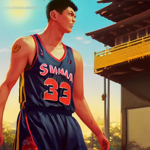 Image similar to highly detailed hanamichi sakuragi of slam dunk, in gta v, stephen bliss, unreal engine, fantasy art by greg rutkowski, loish, rhads, ferdinand knab, makoto shinkai and lois van baarle, ilya kuvshinov, rossdraws, tom bagshaw, global illumination, radiant light, detailed and intricate environment