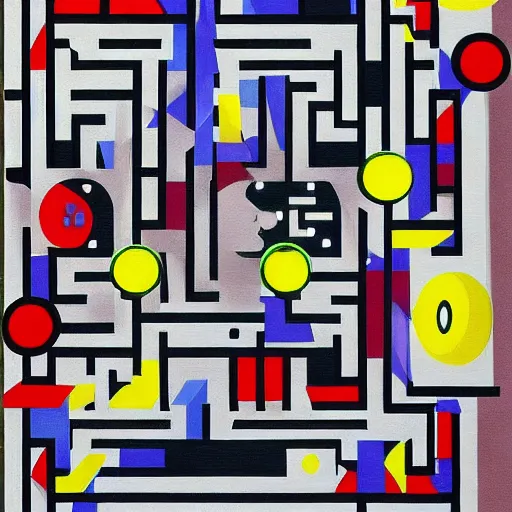 Image similar to pac - man - maze!!!! painting by mondrian