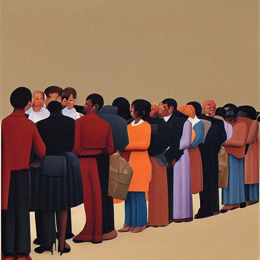 Image similar to people standing in line at the post office, by george tooker