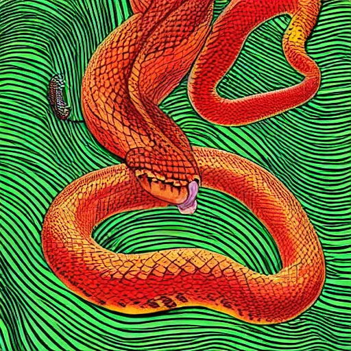 Prompt: anthropomorphic naga snake, drawnl like a furry art piece, looking directly at the viewer, their eyes a multitude of colors. the background is an endless jungle. snake, naga, furry, digital art, hd