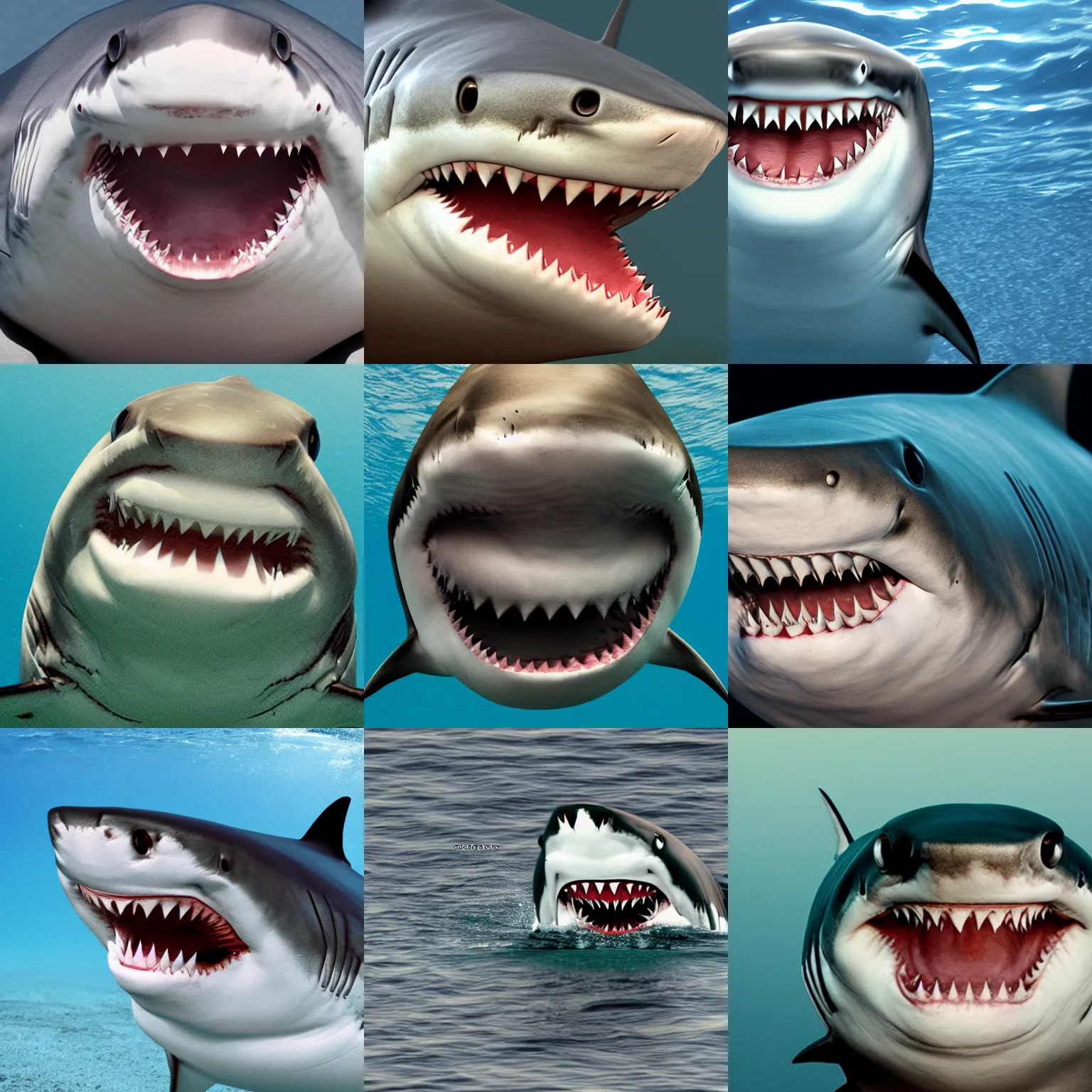 Prompt: shark with human face winking at you, hd, detailed