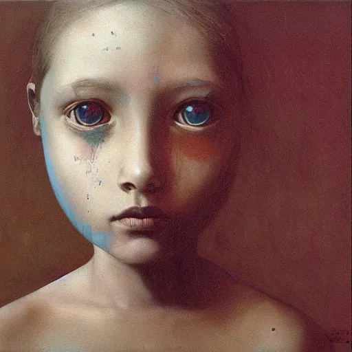 Image similar to 10 years old girl, painting by Beksinski