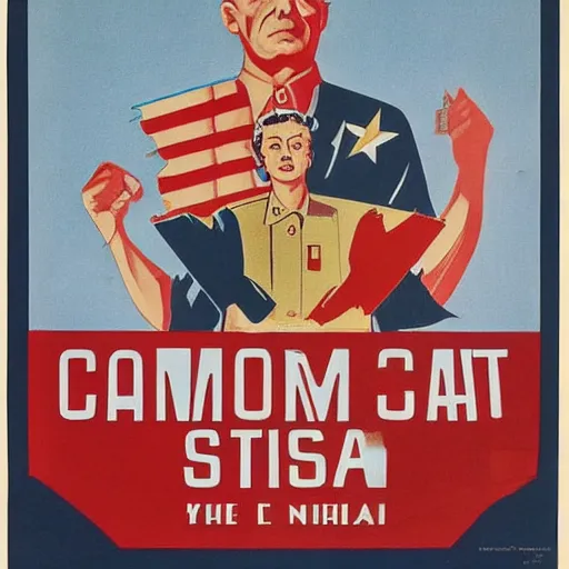 Image similar to Communist States of America, alternate history, 1955 propaganda art, USSA, Communist America art, 1950s