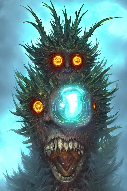 Image similar to a humanoid figure thistle monster, glowing amber eyes, highly detailed, digital art, sharp focus, trending on art station, plant, anime art style
