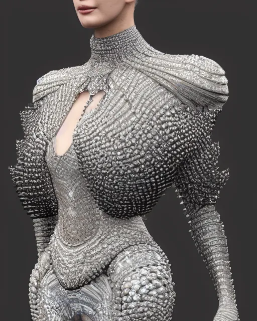 Image similar to a highly detailed metahuman 8 k close up render of bella hadid renaissance in iris van herpen dress schiaparelli in diamonds crystals swarovski and jewelry iridescent in style of alphonse mucha gustav klimt trending on artstation made in unreal engine 4