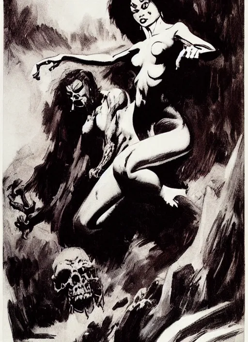 Image similar to manananggal, filipino vampire, strong line, deep color, beautiful! coherent! by frank frazetta, high contrast