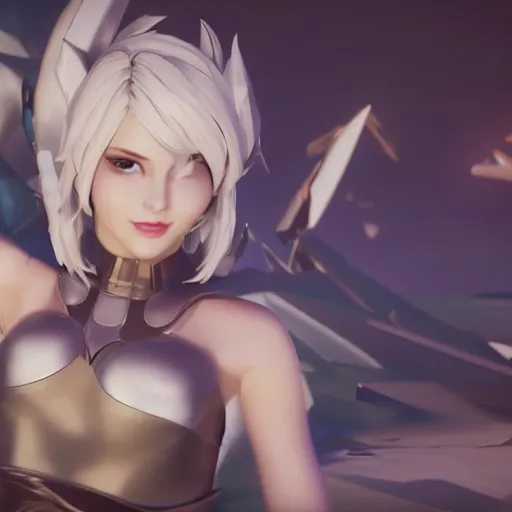 Image similar to still of pretty Riven (League of Legends) in KDA music video. 3d render, octane render, game art, realistic, highly detailed, trending on artstation, 4k, trending on artstation, pixar, cgsociety, unreal engine 5, redshift render, trending on artstation, blender, behance, cg