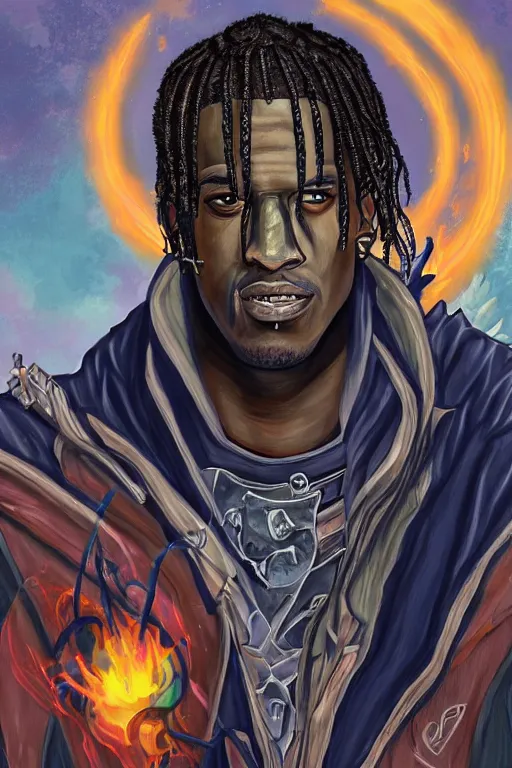 Prompt: an in game portrait of travis scott as hades, art by jen zee.