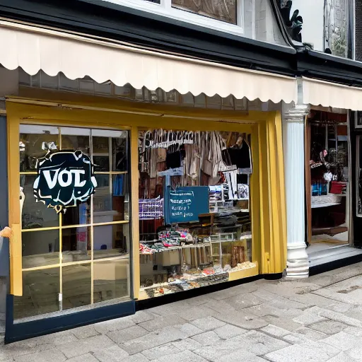 Prompt: a store front that says vote bless