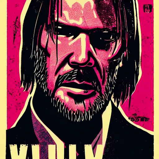 Image similar to individual john wick silk screen butcher billy style