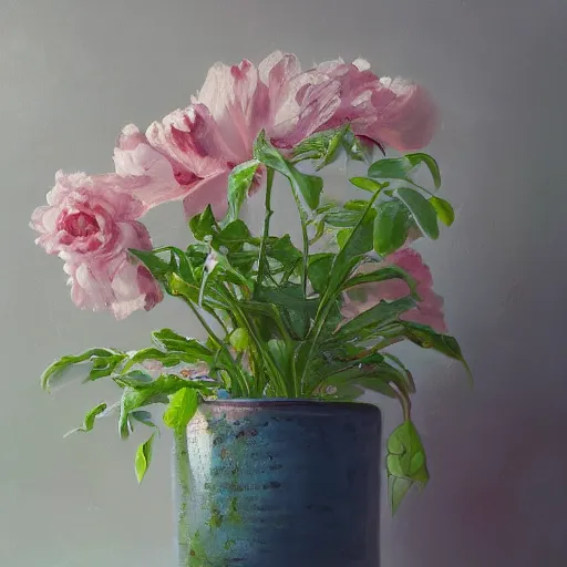 Image similar to a beautiful plant, aesthetic, oil painting, pale colors, high detail, 8 k, wide angle, trending on artstation,