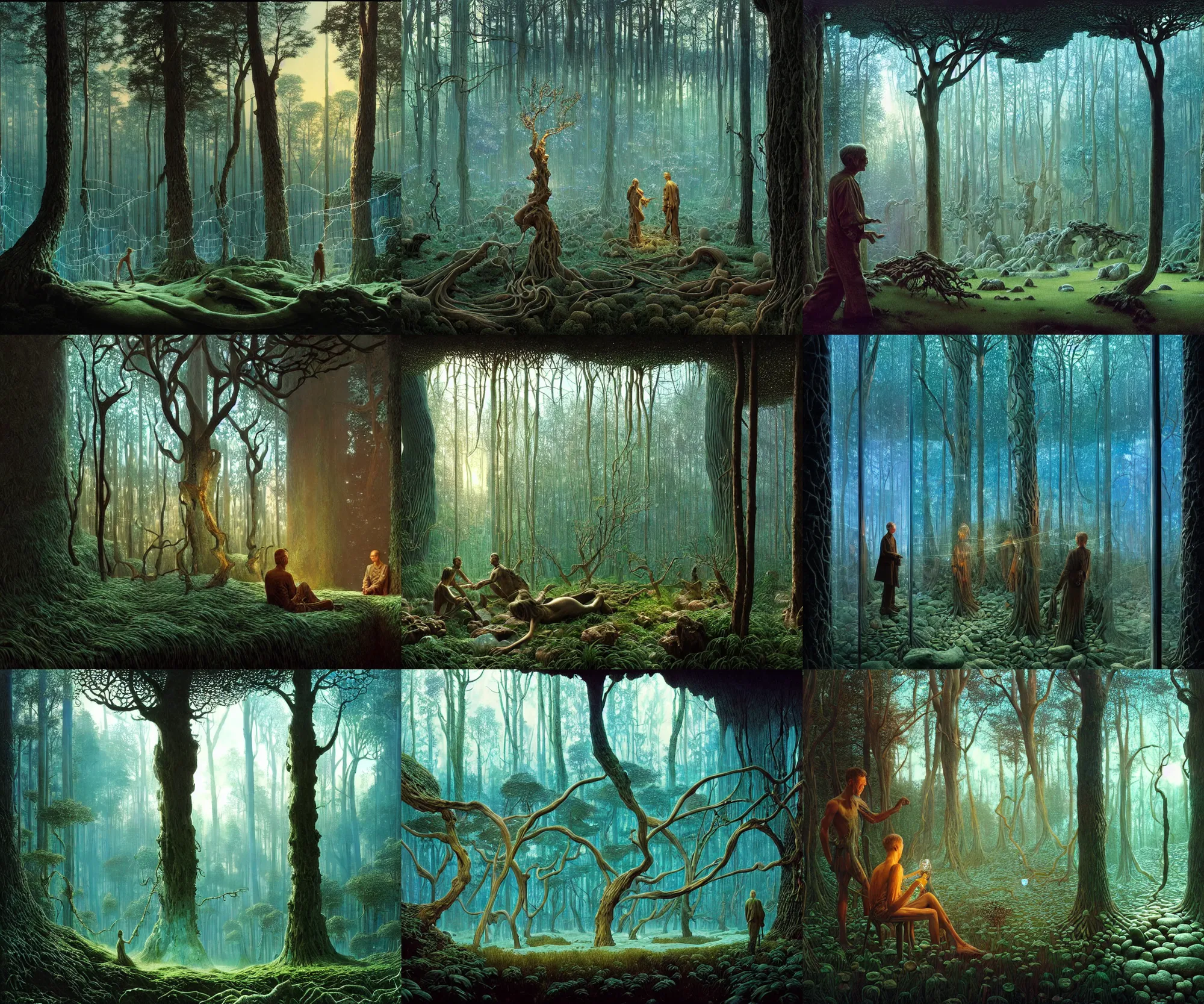 Prompt: hyper realistic gorgeous lighting, highly detailed, transparent glass and crystal magical forest with tree trunks made of glass and crystal by zdzisław beksinski and norman rockwell and greg rutkowskiweta studio, and lucasfilm