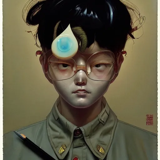 Image similar to prompt : soviet doomer portrait soft light painted by james jean and katsuhiro otomo and erik jones, inspired by akira anime, smooth face feature, intricate oil painting, high detail illustration, sharp high detail, manga and anime 1 9 9 9