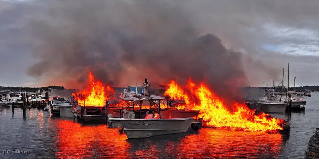 Image similar to boat harbor on fire by david burton