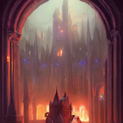 Image similar to ultra realistic refined mistical painting trending on artstation of medivh from world of warcraft at his castle by greg rutkowski