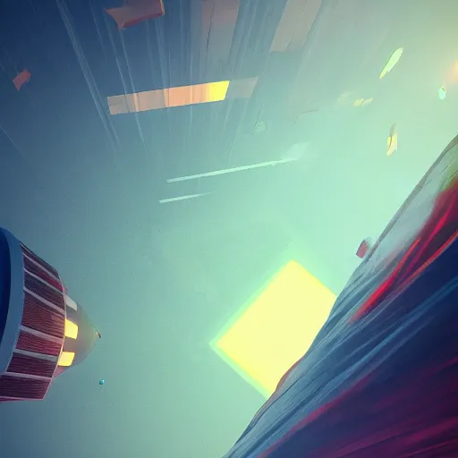Prompt: falling from the sky, pov angle, 4 k, ultra realistic, fish eye, artstation, murky lighting, neon shadows, dreamlike