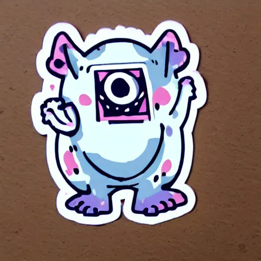 Image similar to a sticker illustration of a cute little monster