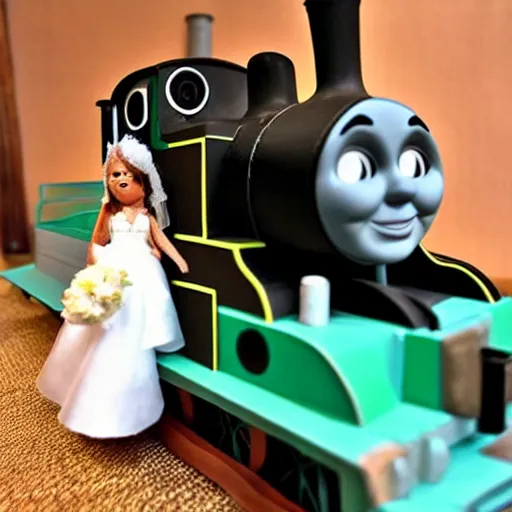 Image similar to thomas the tank engine getting married at his wedding