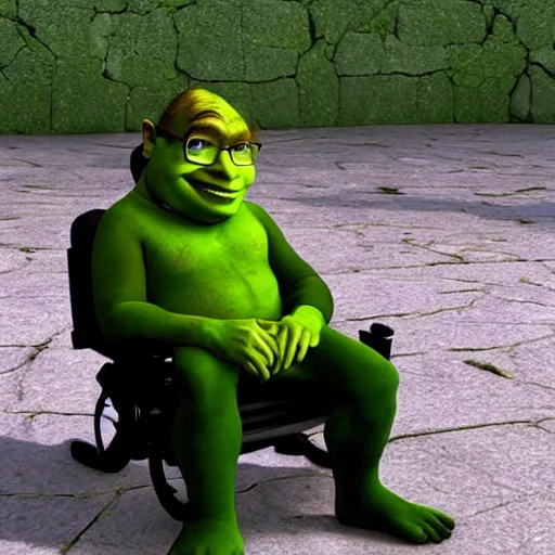 Prompt: stephen hawking as shrek, cgi movie still,