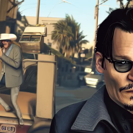 Image similar to johnny depp in gta v cover art, detailed, accurate, 4 k