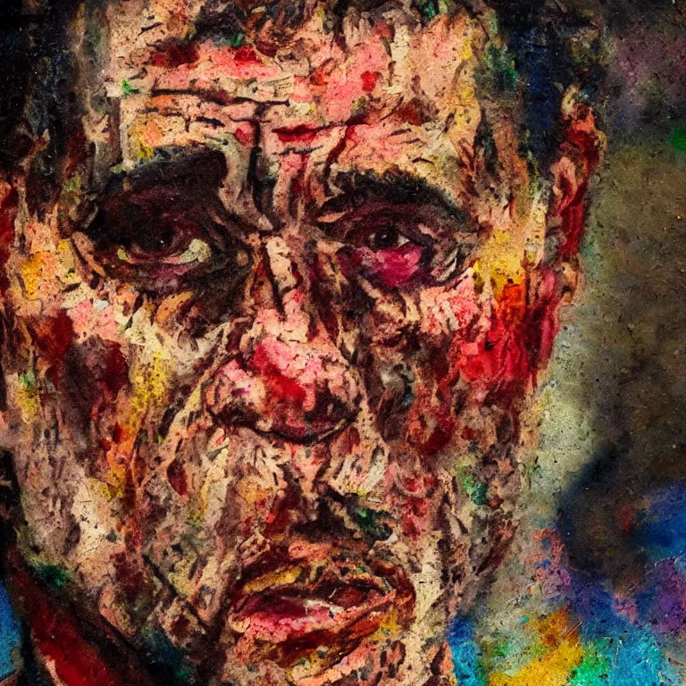 Image similar to colorful Antique tintype of Beautiful warmly lit close up expressionistic oil painting studio portrait of very angry! Tom Hanks yelling, impasto oil painting heavy brushstrokes by Cy Twombly and Anselm Kiefer , trending on artstation dramatic lighting abstract Expressionism