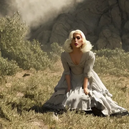 Image similar to still of early 2 0 s lady gaga in westworld tv series