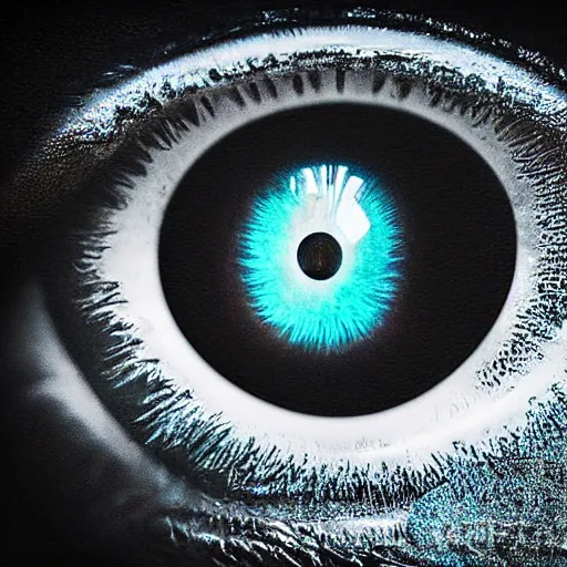 Image similar to eyeball that has the iris of a swimming pool, award winning photo, 3d art, moody lighting,