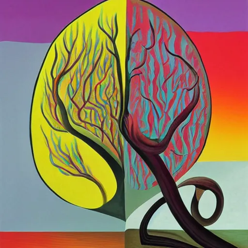 Prompt: award-winning, surrealist, cubist, artwork of a tree, in the style of Salvador Dalí