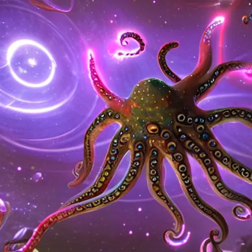 Prompt: astral octopus with galaxies inside the arms, unreal engine, game, stylized