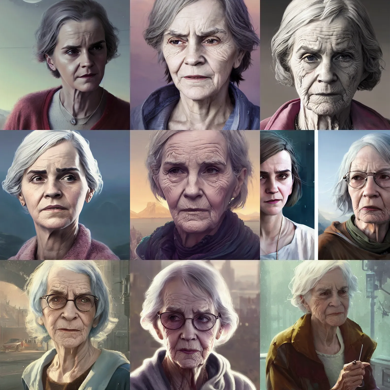 Prompt: highly detailed portrait elderly wrinkled 8 0 year old emma watson in gta v, stephen bliss, unreal engine, fantasy art by greg rutkowski, loish, rhads, ferdinand knab, makoto shinkai and lois van baarle, ilya kuvshinov, rossdraws, tom bagshaw, global illumination, radiant light, detailed and intricate environment