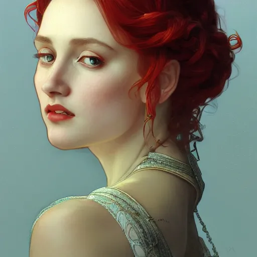 Image similar to portrait of red queen, intricate, elegant, highly detailed, digital painting, artstation, concept art, smooth, sharp focus, illustration, art by artgerm and greg rutkowski and alphonse mucha and william - adolphe bouguereau