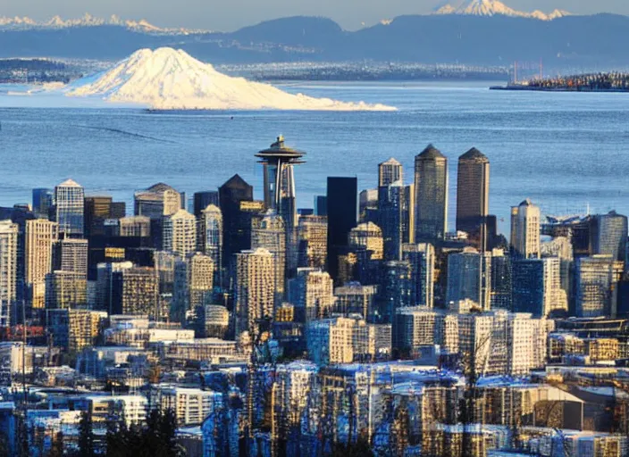 Image similar to seattle being attacked by a sea monster