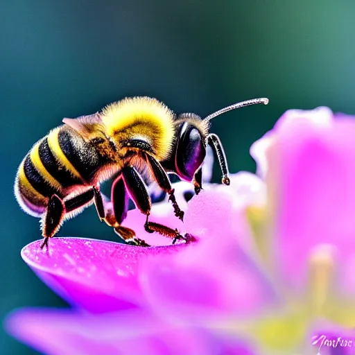 Image similar to a bee trying to reach a flower made of ice, beautiful macro photography, ambient light