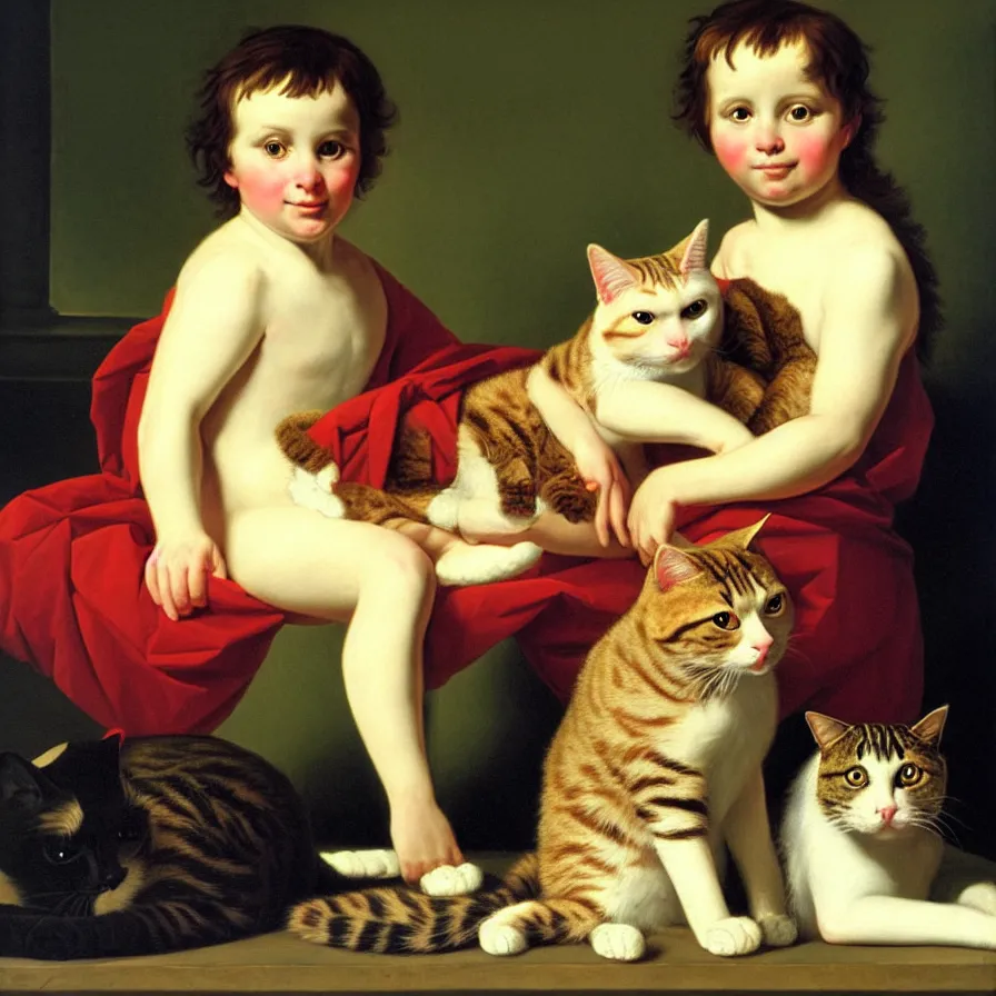 Prompt: a portrait of bubbles holding a cat. oil painting by jacques - louis david