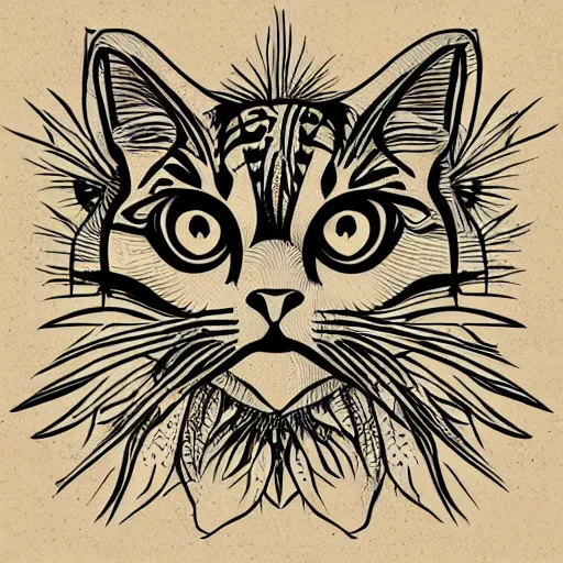 Image similar to tattoo sketch of a cat with one eye, on a canva, blackwork, ornamental, line art, vector,