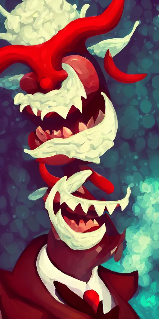 Prompt: a grinning devil dressed as an accountant, digital art, character portrait, high quality, 8 k, detailed,