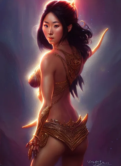 Image similar to karen fukuhara as dejah thoris, intricate, elegant, glowing lights, highly detailed, digital painting, artstation, glamor pose, concept art, smooth, sharp focus, illustration, art by artgerm and greg rutkowski, artey freytag