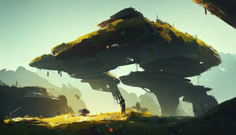 Image similar to creative enviroment with creative shapes in the terrain, concept art by jama jurabaev and ismail inceoglu and sparth, cel shaded, cinematic shot, trending on artstation, high quality, brush stroke