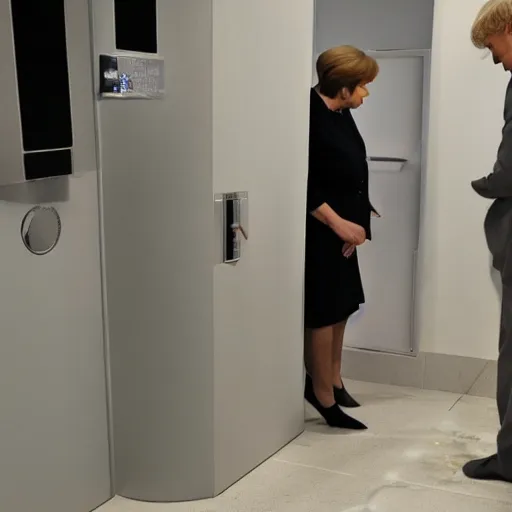 Image similar to angela merkel peeing at a urinal