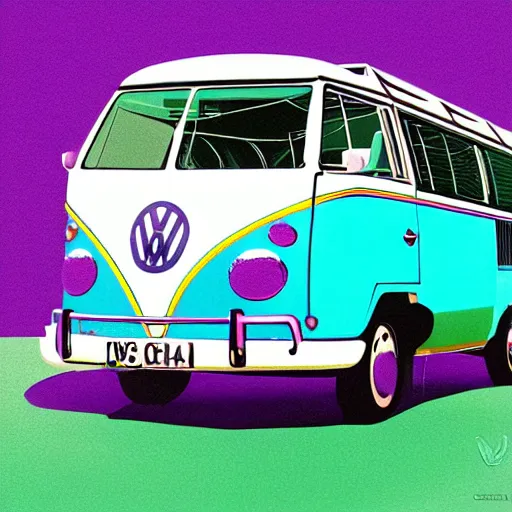 Image similar to illustration of an old van volkswagen, may 6 8, pastel colors, cool, hippie by studio muti