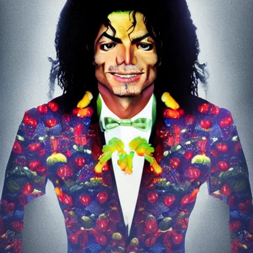 Image similar to michael jackson but his face is made out of fruit. food magazine photo, 8 k