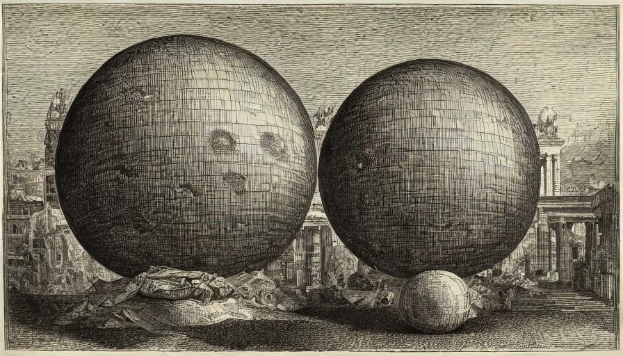 Image similar to a huge square with esoteric spheres, by piranesi, high quality, high detailed