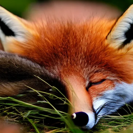 Prompt: photorealistic stunning journalist closeup of a cute fox sleeping, bbc earth, hyperdetailed, super fluffy, documentary