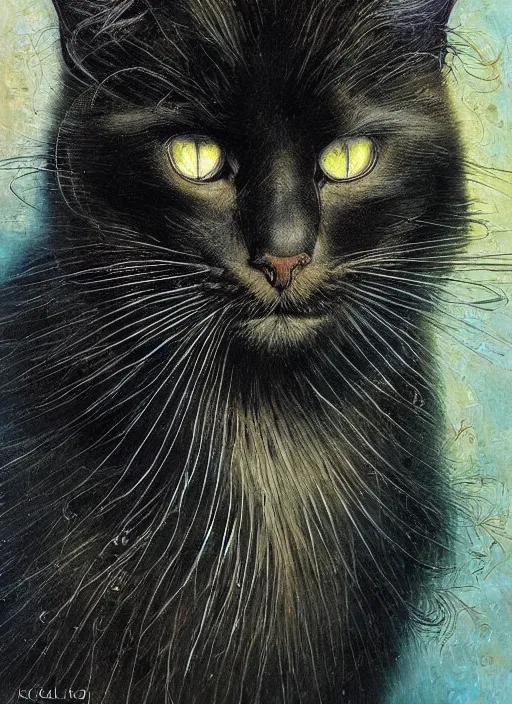 Prompt: a big black cat, no fur, black feathers!!!!!! by karol bak, magnificent, ultra detailed,