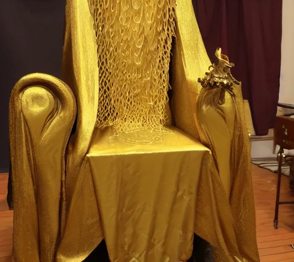 Image similar to the gold cloak enitty sits on the lovecraftian throne H 576