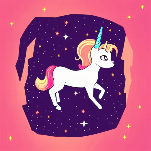 Prompt: a simplified vector based illustration about a very cuteunicorn cat, style of Akira motion movie, space colors, smooth and clean vector curves, no jagged lines, vinyl cut ready