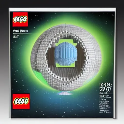 Image similar to lego set of a dyon sphere, cover illustration, lego style