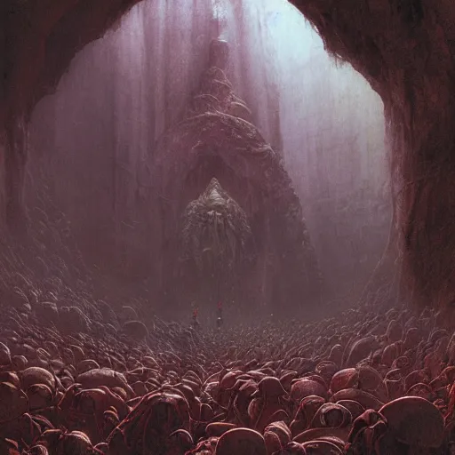 Prompt: ancient chanting in a cave, beksinski, ruan jia, wayne barlowe, warhammer art, weta workshop the hobbit art, lord of the ring art