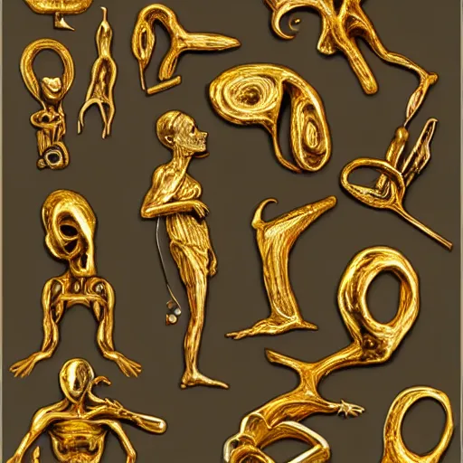 Image similar to polished gold tools designed in the style of body horror