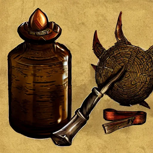 Prompt: a potion bottle, rpg, digital art, skyrim, final-fantasy